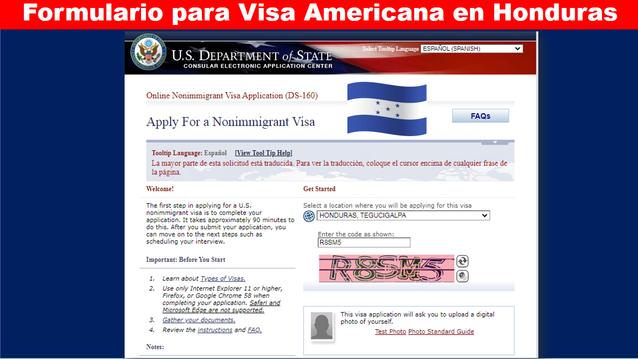 Formulario para Visa Americana en Honduras